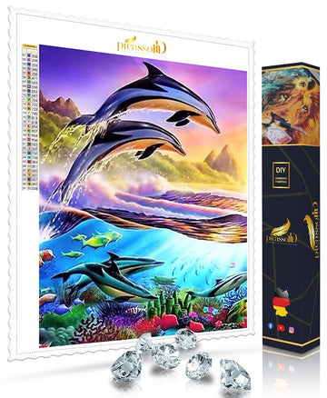 Diamond Painting - Delfinpaar beim Sonnenuntergang