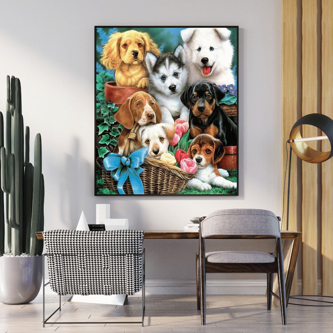 Diamond Painting - Hundewelpen Familie