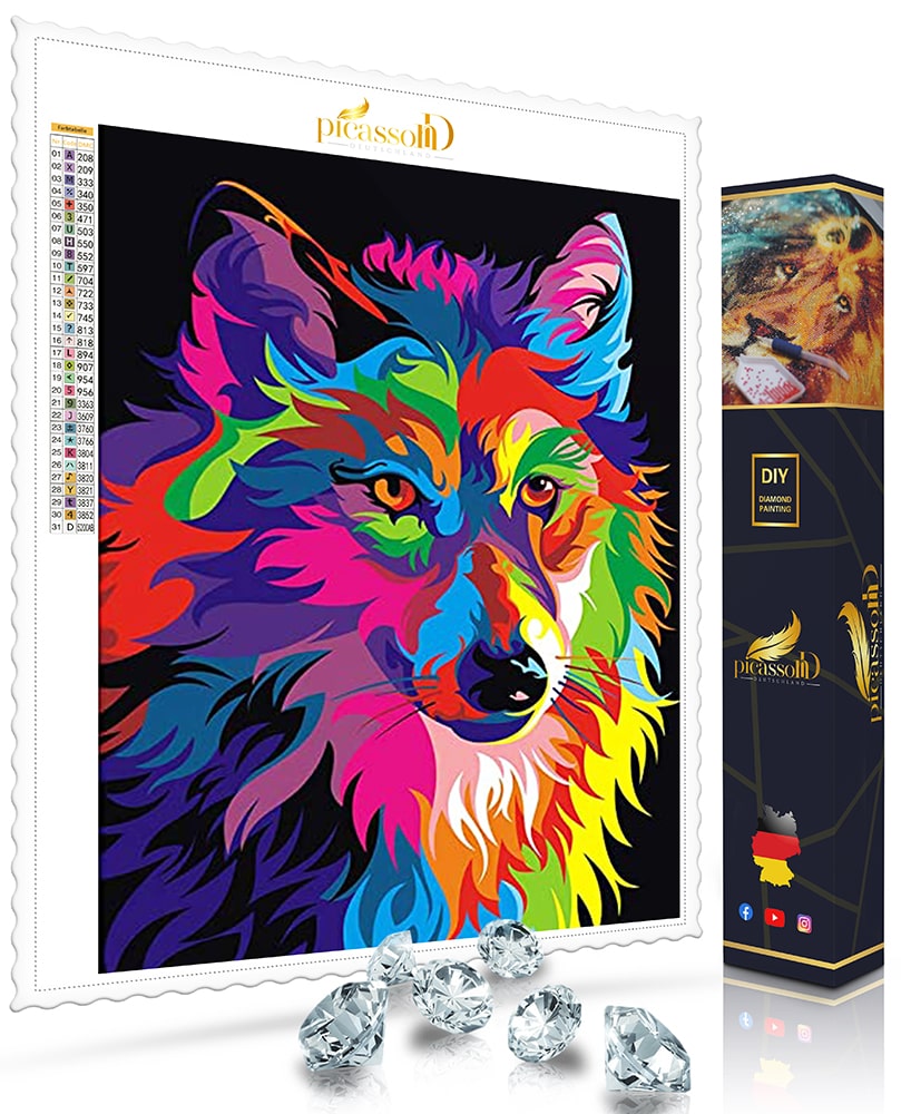 Diamond Painting - Wolf in der Farbenwelt