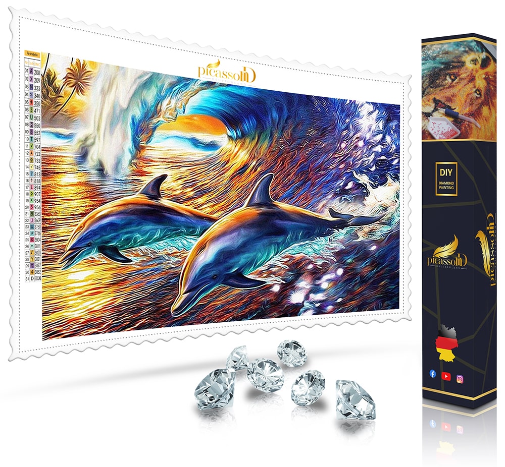 Diamond Painting - Delfine auf der Welle surfend