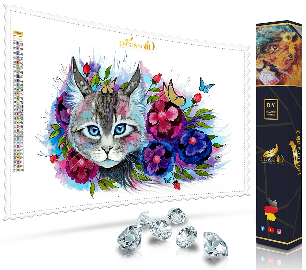 Diamond Painting - Katzen Blüten 50x70 cm